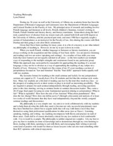 Teaching Philosophy Lynn Penrod During my 36 years on staff at the University of Alberta my academic home has been the Department of Romance Languages and Literatures (now the Department of Modern Languages and Cultural 