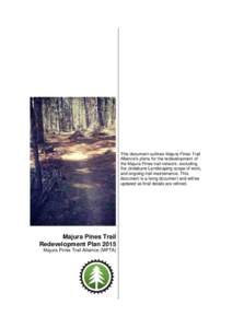 This document outlines Majura Pines Trail Alliance’s plans for the redevelopment of the Majura Pines trail network, excluding the Jindabyne Landscaping scope of work, and ongoing trail maintenance. This document is a l