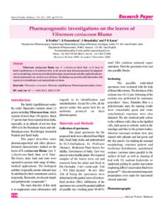 Research Paper  Natural Product Radiance, Vol. 8(5), 2009, pp[removed]Pharmacognostic investigations on the leaves of Viburnum coriaceum Blume