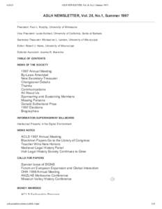 [removed]ASLH NEWSLETTER, Vol. 28, No.1 (Summer[removed]ASLH NEWSLETTER, Vol. 28, No.1, Summer 1997 President: Paul L. Murphy, University of Minnesota