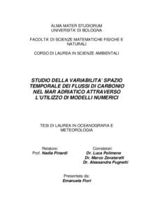 ALMA MATER STUDIORUM UNIVERSITA’ DI BOLOGNA FACOLTA’ DI SCIENZE MATEMATICHE FISICHE E NATURALI CORSO DI LAUREA IN SCIENZE AMBIENTALI