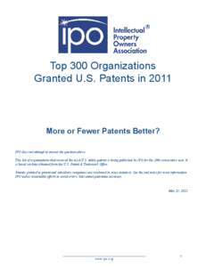 The IP Record[removed]Top 300 Organizations Granted U.S. Patents in 2011