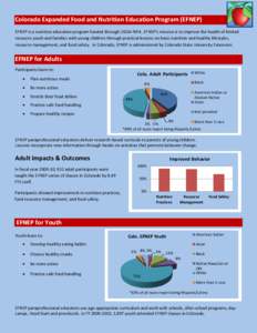 Colorado Expanded Food and Nutrition Education Program (EFNEP) EFNEP is a nutrition education program funded through USDA-NIFA. EFNEP’s mission is to improve the health of limited resource youth and families with young