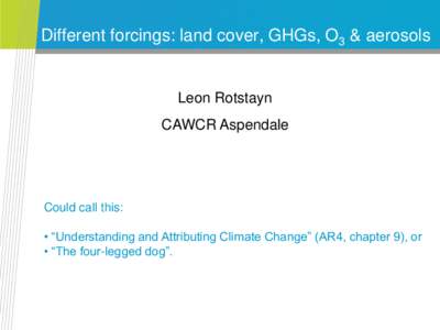 Different forcings: land cover, GHGs, O3 & aerosols  Leon Rotstayn CAWCR Aspendale  Could call this: