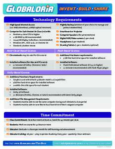 Technology Requirements High Speed Internet Access (10+ MB/s download, 5+MB/s upload minimum) Nightly Backup (solution of your choice to manage and protect student files)