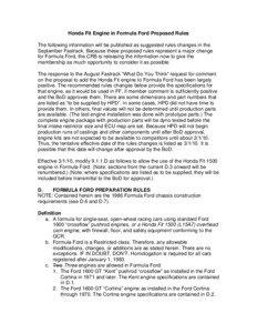 Honda Fit Engine in Formula Ford Proposed Rules The following information will be published as suggested rules changes in the September Fastrack. Because these proposed rules represent a major change