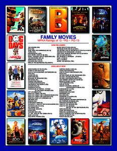 FaMilY Movies MPAA Ratings of: G • PG •  PG-13 New Releases THE CROODS (PG) EPIC (PG) STAR TREK INTO DARKNESS (PG-13)