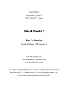 OAC PRESS Interventions Series #3 ISSNPrint) Ritual Murder? Jean La Fontaine