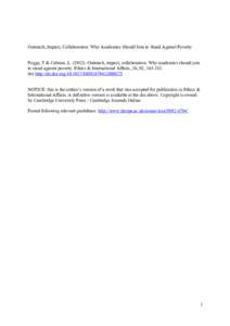 Outreach, Impact, Collaboration: Why Academics Should Join to Stand Against Poverty Pogge, T & Cabrera, LOutreach, impact, collaboration: Why academics should join to stand against poverty. Ethics & Internation