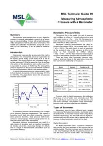 MSL Technical Guide 19 Measuring Atmospheric Pressure with a Barometer Barometric Pressure Units Summary