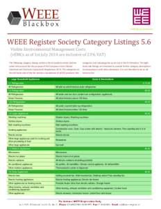 WEEE Register Society Category Listings 5.6 Visible Environmental Management Costs (vEMCs as of 1st July 2014 are inclusive of 23% VAT) The following category listings outline a list of products which shall be taken into