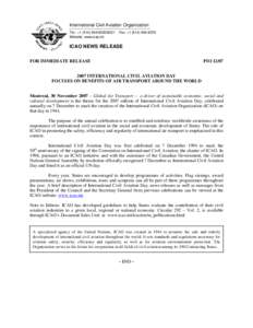 International relations / International Civil Aviation Day / Environmental impact of aviation / Civil aviation / Convention on International Civil Aviation / Standards And Recommended Practices / Environmental impact of aviation in the United Kingdom / Edward Pearson Warner / Transport / Aviation / International Civil Aviation Organization