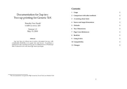 Contents  Documentation for 2up.tex: Two-up printing for Generic TeX Timothy Van Zandt∗ 