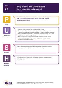 PUSH  #1 Why should the Government fund disability advocacy?