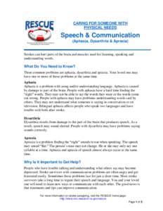 Speech & Communication (Aphasia, Dysarthria & Apraxia)