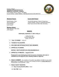 County of Placer WEIMAR/APPLEGATE/COLFAX MUNICIPAL ADVISORY COUNCIL 175 Fulweiler Avenue, Auburn, CA[removed]County Contact: Jocelyn Maddux, Field Representative[removed]