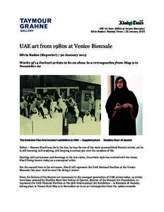   	
   UAE Art from 1980s at Venice Biennale| Silvia Radan| Khaleej Times | 30 January 2015  	
  