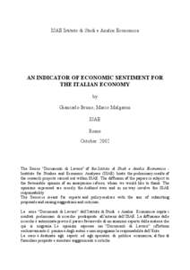 ISAE Istituto di Studi e Analisi Economica  AN INDICATOR OF ECONOMIC SENTIMENT FOR THE ITALIAN ECONOMY by Giancarlo Bruno, Marco Malgarini