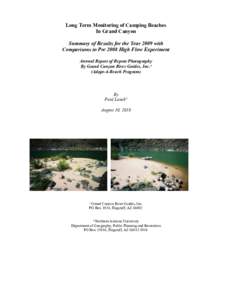 Long Term Monitoring of Camping Beaches In Grand Canyon Summary of Results for the Year 2009 with Comparisons to Pre 2008 High Flow Experiment Annual Report of Repeat Photography By Grand Canyon River Guides, Inc.¹