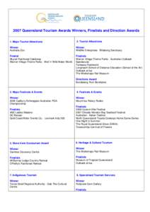 2007 Queensland Tourism Awards Winners, Finalists and Direction Awards 1. Major Tourist Attractions 2. Tourist Attractions  Winner