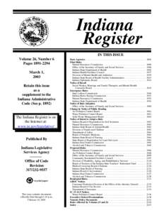 Indiana Register IN THIS ISSUE Volume 26, Number 6 Pages[removed]March 1,