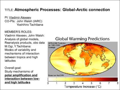 TITLE: Atmospheric  Processes: Global-Arctic connection PI: Vladimir Alexeev CO-PIs: John Walsh (IARC)