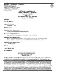 Board of Chiropractic Examiners - Notice of Public Meeting