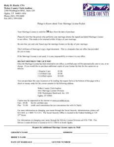 Ricky D. Hatch, CPA  Weber County Clerk/Auditor  2380 Washington Blvd., Suite 320  Ogden, UT  84401­1456  Phone (801) 399­8400  Fax (801) 399­8300 