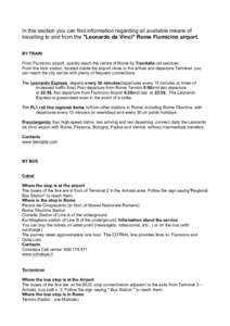 Italy / Rome Ciampino Airport / Ciampino railway station / Leonardo da Vinci-Fiumicino Airport / Roma Ostiense railway station / Terravision / Roma Termini railway station / Leonardo Express / Silver Line / Lazio / Transport in Rome / Transport in Italy