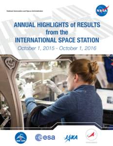 National Aeronautics and Space Administration  ANNUAL HIGHLIGHTS of RESULTS from the INTERNATIONAL SPACE STATION October 1, October 1, 2016