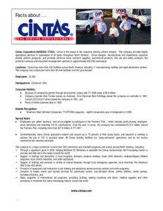 Facts about[removed]Cintas Corporation (NASDAQ: CTAS): Cintas is the leader in the corporate identity uniform industry. The company provides highly