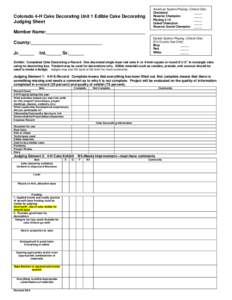 Colorado 4-H Cake Decorating Unit 1 Judging Sheet