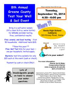 8th Annual Greene County Test Your Well & Soil Event  Stop in anytime from 4:30 to 6 pm