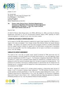 October 14, 2011 Mr. Donald Dahl Air Permits, Toxic and Indoor Air Program Unit U.S. EPA Region 1 – New England 5 Post Office Square Mail Code: OEP05-2