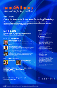 1 0 t h A nn u al  Center for Nanoscale Science and Technology Workshop Showcasing University of Illinois research in bionanotechnology/nanomedicine, nanoelectronics/nanophotonics, and nanomaterials/nanomanufacturing, le