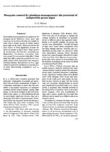 Journal of Tropical Medicine and Hygiene 1986, 89, Mosquito control by plankton tnanagetnent: the potential of indigestible green algae G. G. Marten Environment and Policy Institute, East- West Center, Honolulu,