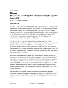 [removed]Baxter PLASMA-LYTE 148 Injection (Multiple Electrolytes Injection, Type 1, USP) in AVIVA Plastic Container
