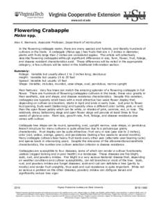 Flowering Crabapple Malus spp. Alex X. Niemiera, Associate Professor, Department of Horticulture In the flowering crabapple realm, there are many species and hybrids, and literally hundreds of cultivars in the trade. A c
