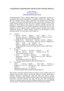 Long-Distance Dependencies and the Syntax–Prosody Interface Louise Mycock University of Oxford [removed] Cross-linguistically, when a question phrase bears a grammatical function in a subordinate