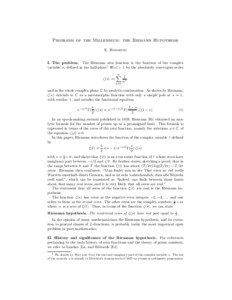 Problems of the Millennium: the Riemann Hypothesis E. Bombieri
