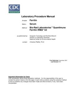 Laboratory Procedure Manual Analyte: Ferritin  Matrix: