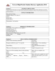 Microsoft Word - Town of High Prairie Bursary Application 2014