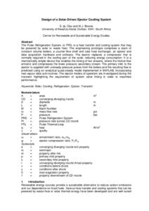 Design of a Solar-Driven Ejector Cooling System S. du Clou and M.J. Brooks University of KwaZulu-Natal, Durban, 4041, South Africa Centre for Renewable and Sustainable Energy Studies Abstract The Pulse Refrigeration Syst