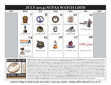 JULY 2014: NCFAA WATCH LISTS SUN MON  7