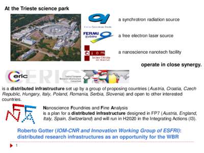 At the Trieste science park a synchrotron radiation source a free electron laser source  a nanoscience nanotech facility