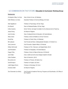 Commission on the Future of UC - Education & Curriculum Working Group Roster