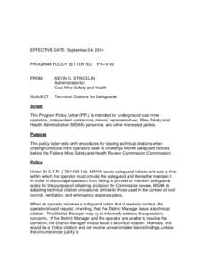 EFFECTIVE DATE: September 24, 2014  PROGRAM POLICY LETTER NO. P14-V-02