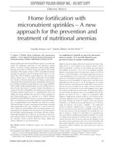 ORIGINAL ARTICLE  Home fortification with micronutrient sprinkles – A new approach for the prevention and treatment of nutritional anemias