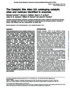 Nucleic Acids Research Advance Access published December 6, 2013 Nucleic Acids Research, 2013, 1–5 doi:[removed]nar/gkt1243 The Catalytic Site Atlas 2.0: cataloging catalytic sites and residues identified in enzymes