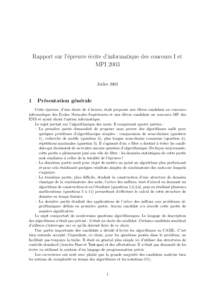 Rapport sur l’´epreuve ´ecrite d’informatique des concours I et MPI 2003 Juillet